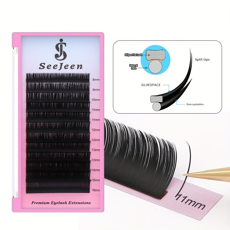 SeeJeen Ellipse Flat EyeLash Extensions Mix 8 16mm C D Curl Matt Mega Volume