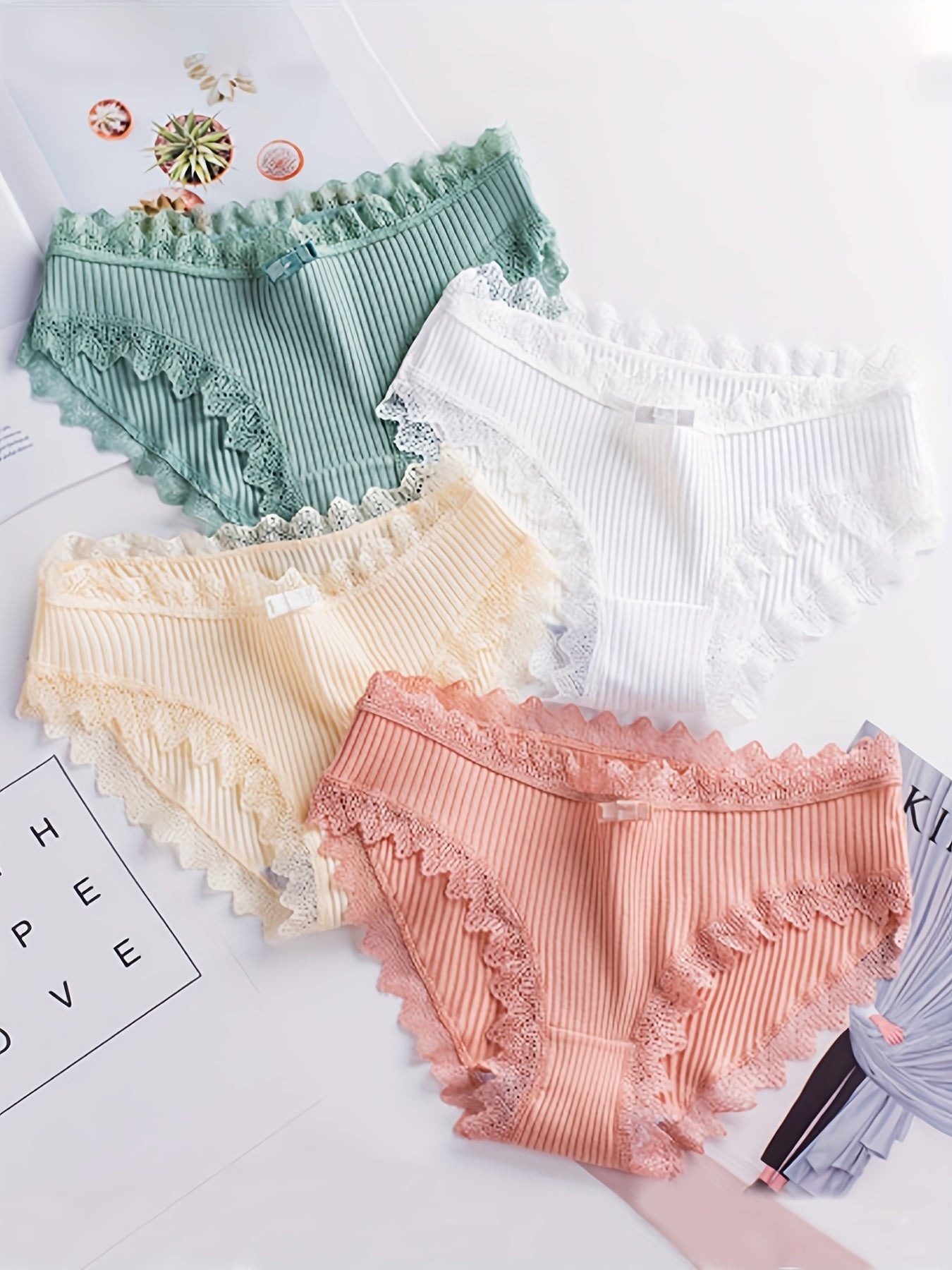 4pcs Girls Lace Trim Elastic Waist Briefs for Girls 12-15 Years