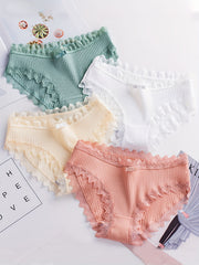 4pcs Girls Lace Trim Elastic Waist Briefs for Girls 12-15 Years