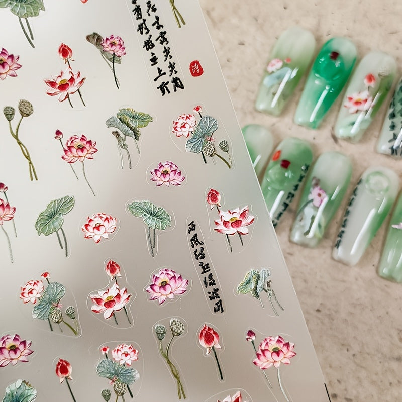 Lotus Sticker Craft Flower Nail Art Sticker Transparent Adhesive Nail Sticker