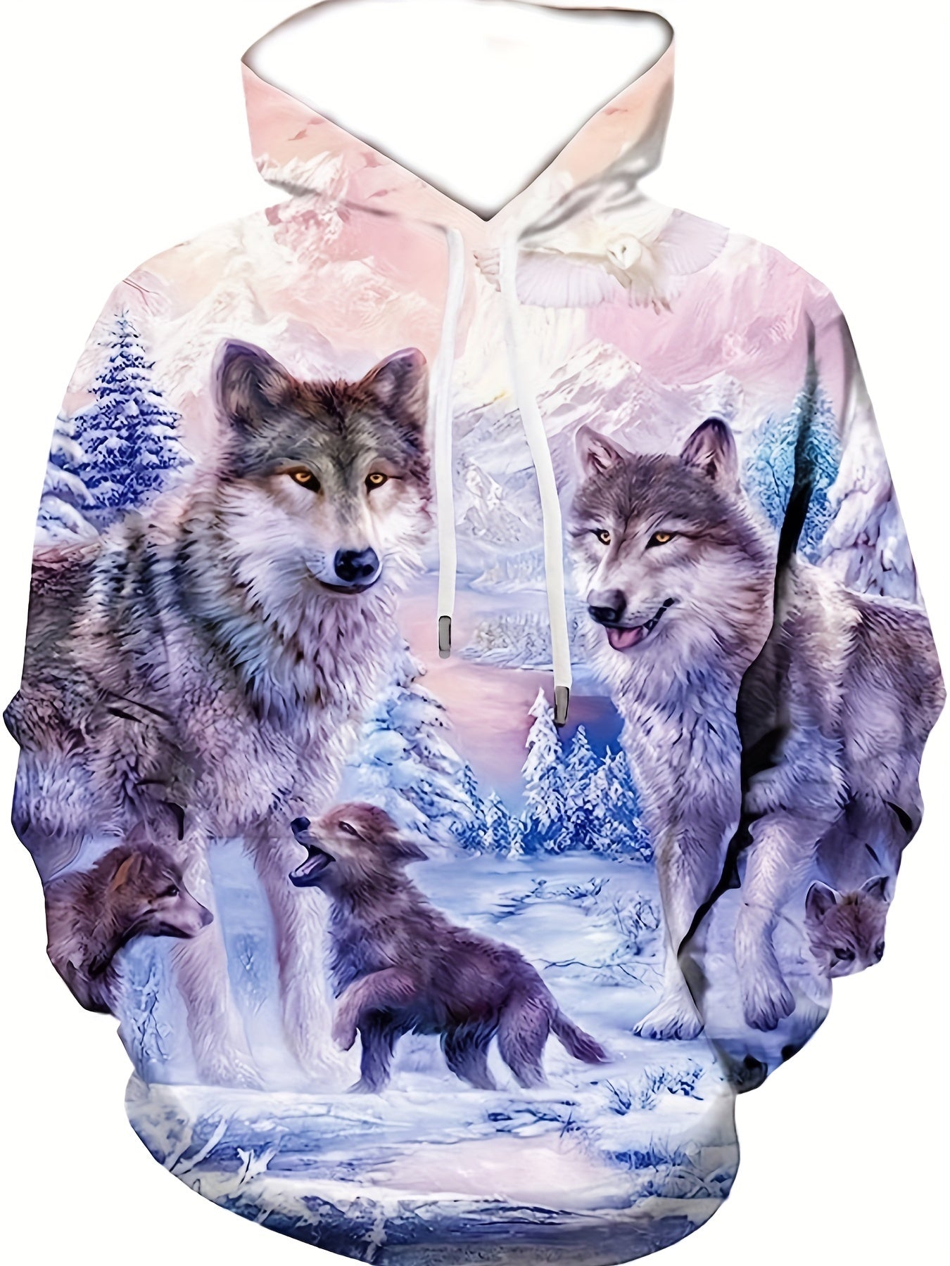 Wolf 3D Print Hoodie Men's Graphic Kangaroo Pocket Pullover