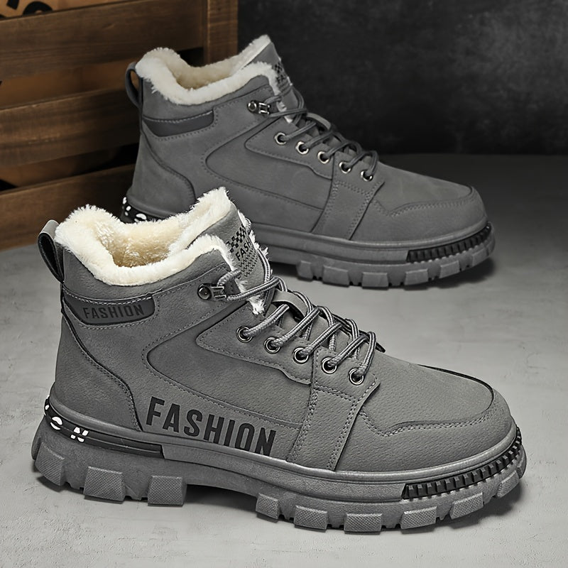 Men's Plush Lined Ankle Boots Non Slip Lace Up Shoes