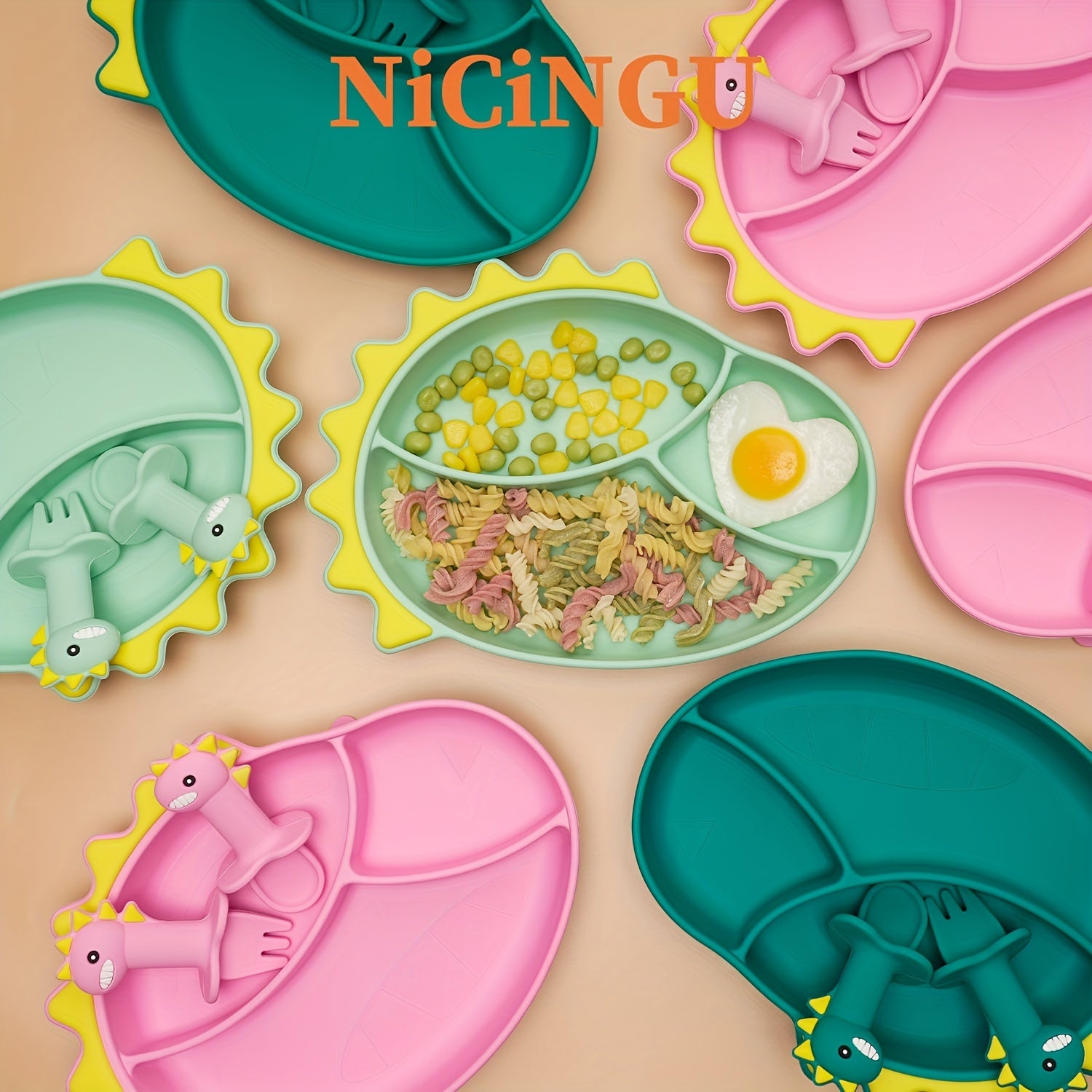Silicone Toddler Plates Sets Suction Plates Spoon & Fork Set
