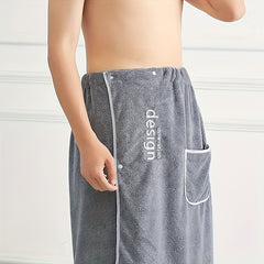 Men's Wearable Bath Towel With Pocket Coral Fleece Soft & Comfortable