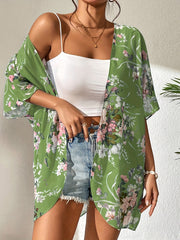 Floral Print Chiffon Kimono Sheer Cover Up Cardigan