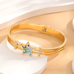 Colorful Eye Round Bracelet, Golden Stainless Steel, Delicate Gift for Daughter