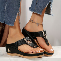 Women's Wedge Thong Sandals Soft Sole Arch Support Outdoor Slide Shoes