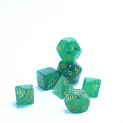 7pcs Mini Dice Game Set Green Glitter Polyhedral Role Play Game