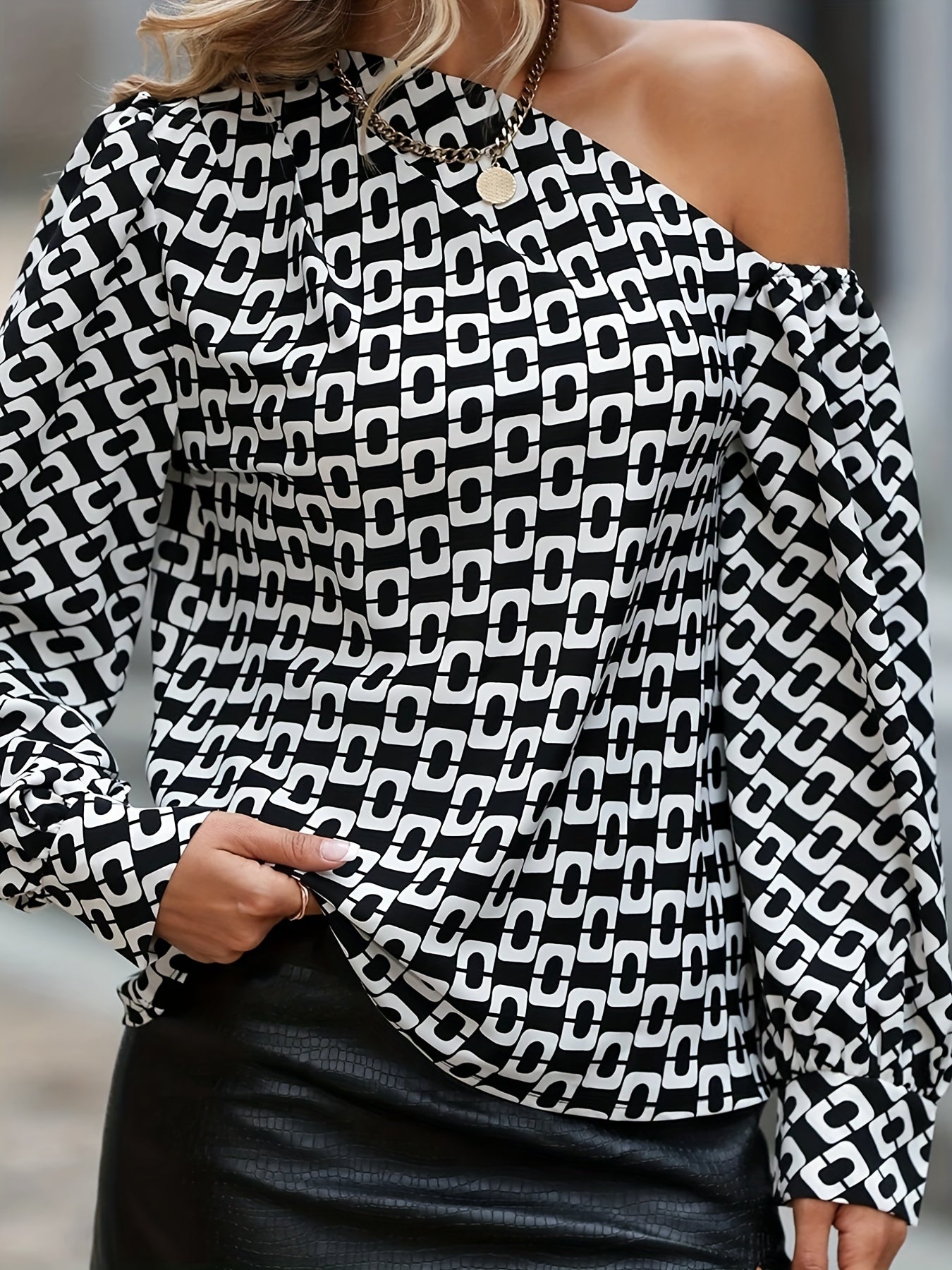 Slanted Shoulder Blouse Long Sleeve Casual Women's Clothing