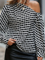Slanted Shoulder Blouse Long Sleeve Casual Women's Clothing