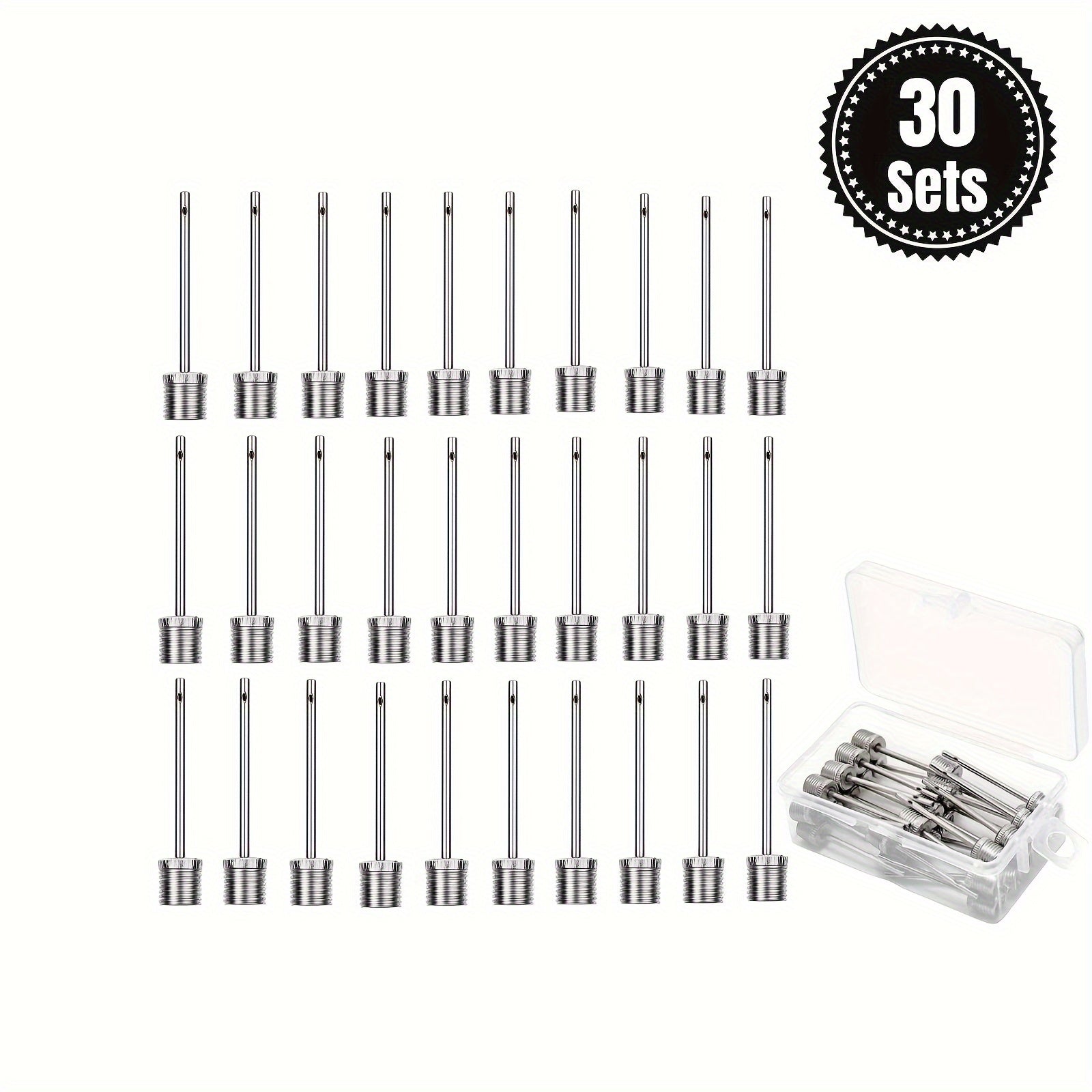 30pcs Stainless Steel Ball Pump Needles with Storage Box for Sports Balls