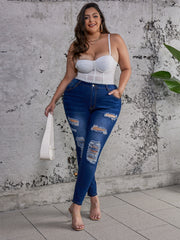 Casual Jeans Women's Plus Ripped High Stretch Skinny Jeans