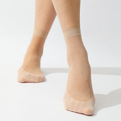 10 Pairs Lace No Show Socks Invisible Semi Sheer Non Slip Women's Stockings
