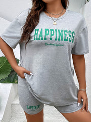 Casual Lounge Set Women's Plus Tee & Shorts Pajama Set