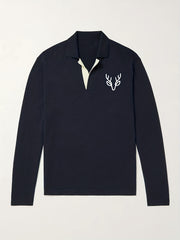 Antlers Pattern Knit Polo Shirt Men's Casual Lapel Middle Stretch V Neck Pullove