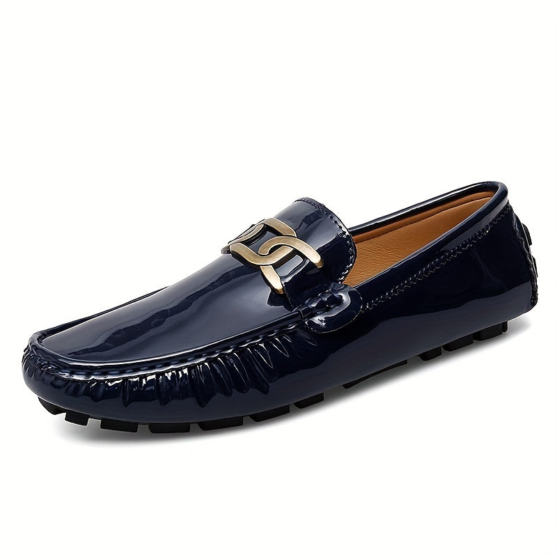 Women's Metal Buckle Flat Loafers Patent Leather Slip On Casual Walking Shoes