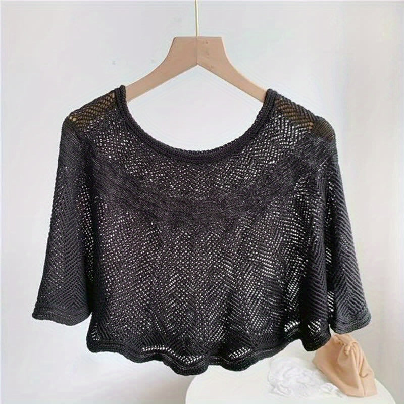 Knitted Shawl Wavy Edge Solid Wrap Cape