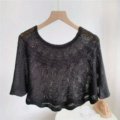Knitted Shawl Wavy Edge Solid Wrap Cape