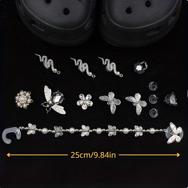 Dark Style Punk Rhinestone Shoe Chain Butterfly Shoe Buckle
