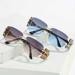 Men's Square Lens Retro Rimless Sunglasses with Metal Hinge