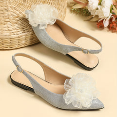 Women's Flower Decor Pointed Toe Flat Shoes