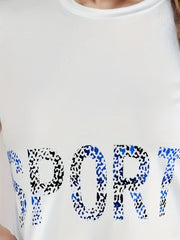 Letter Pattern Sports T-shirt Round Neck Casual Short Sleeve Top