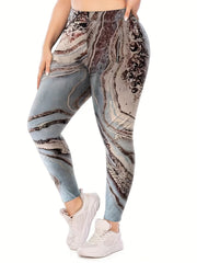 Floral Print Elastic Waist Leggings Medium Stretch
