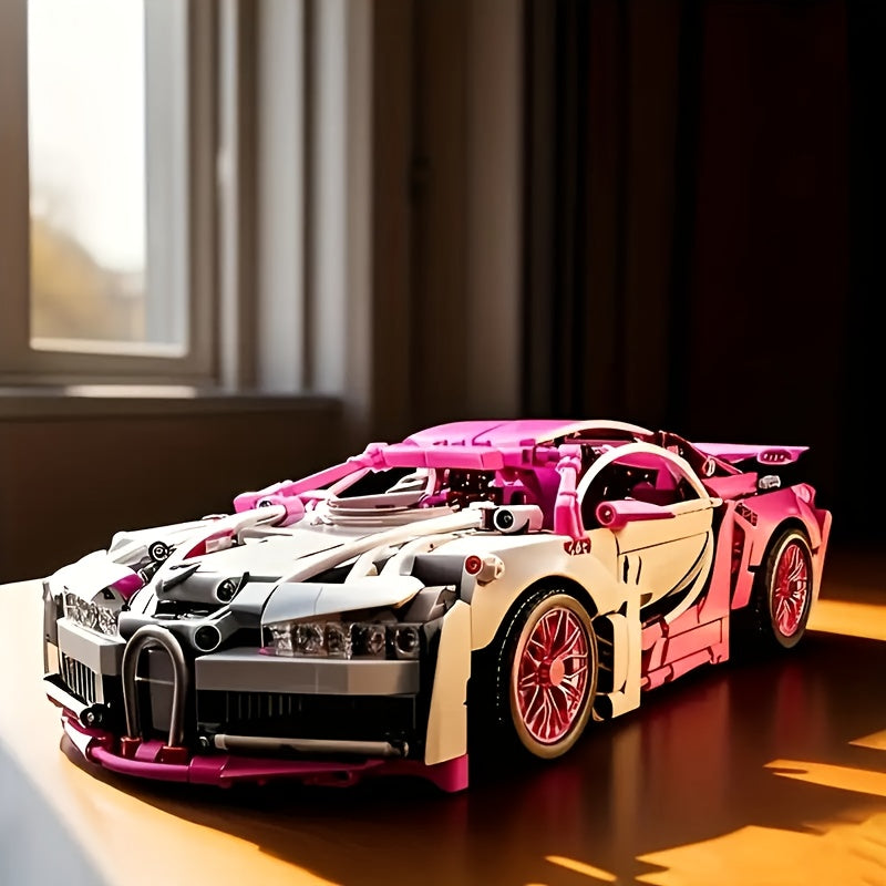 1332pcs Pink Supercar Model Kit DIY Assembly High ABS Plastic Stackable
