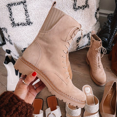 Women's Lace Up Combat Boots Round Toe Non Slip Outdoor Short Boots