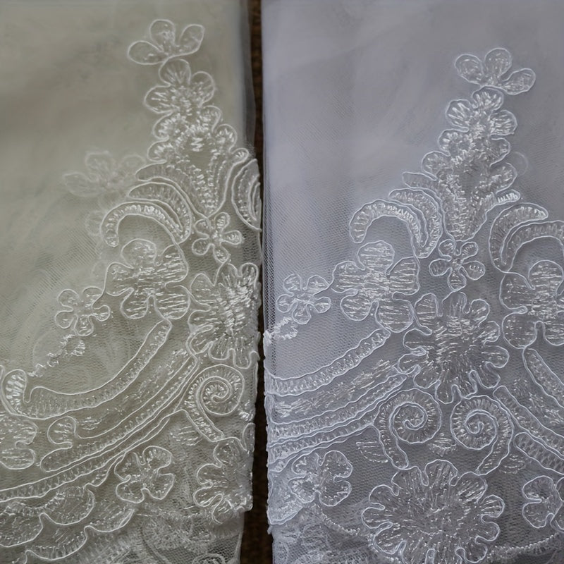 Ivory Cathedral Bridal Veil Lace Floral Edge
