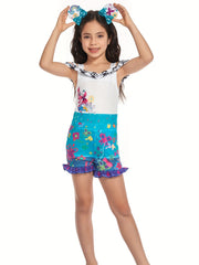 Girls Floral Off Shoulder Ruffle Jumpsuit Romper for Summer Costume