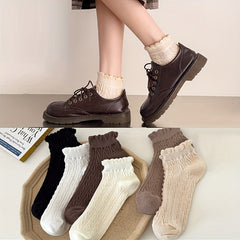 5 Pairs Girls Lace Ruffled Socks for Spring Autumn