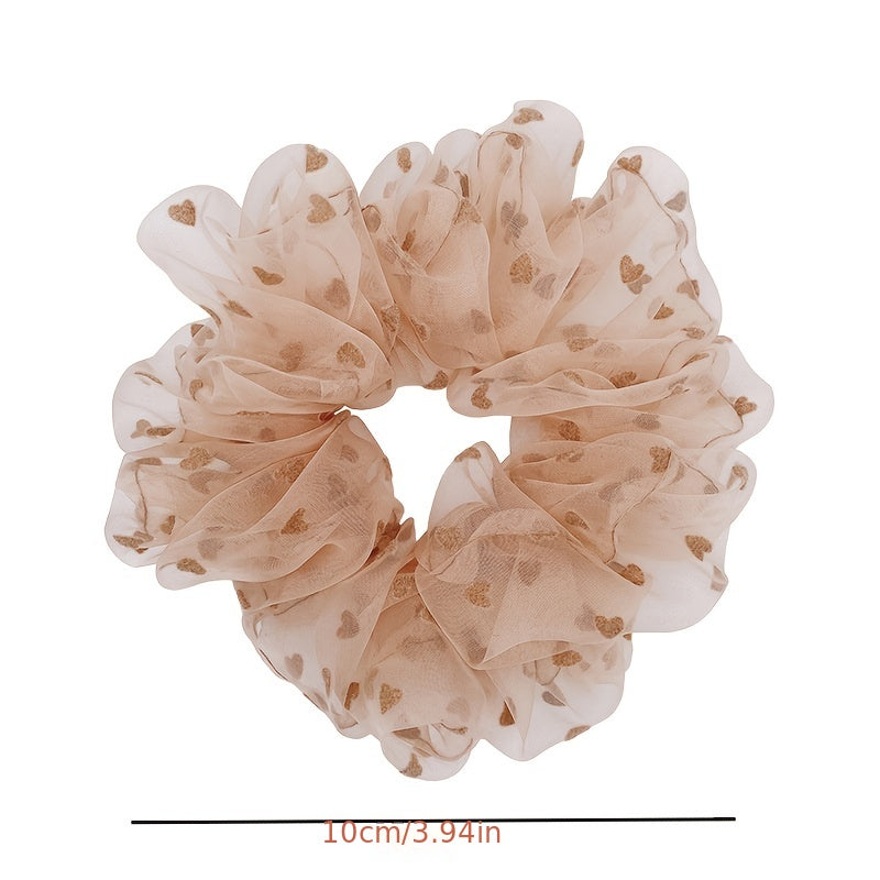 3pcs Heart Print Scrunchies Hair Tie Organza Hair Rope Style Hai