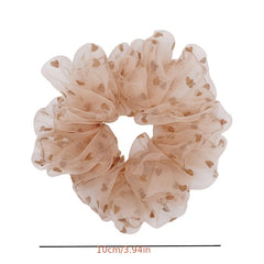 3pcs Heart Print Scrunchies Hair Tie Organza Hair Rope Style Hai