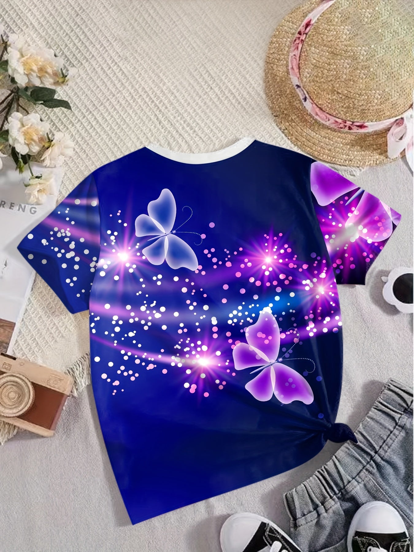 Dreamy Butterfly Graphic Short Sleeve T shirt Girls boys Breathable Pullover Top