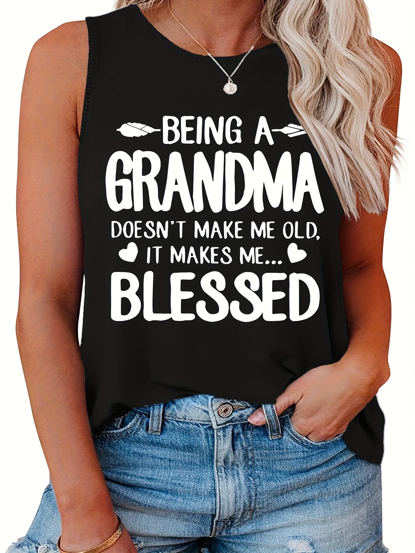 Family Tank Top Women's Plus Slogan Print Round Neck Stretch