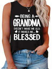 Family Tank Top Women's Plus Slogan Print Round Neck Stretch