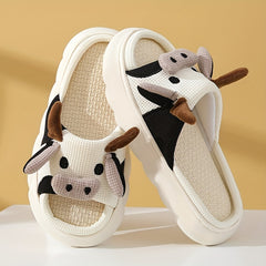 Cow Platform Slippers Open Toe Linen Sole Non Slip Shoes