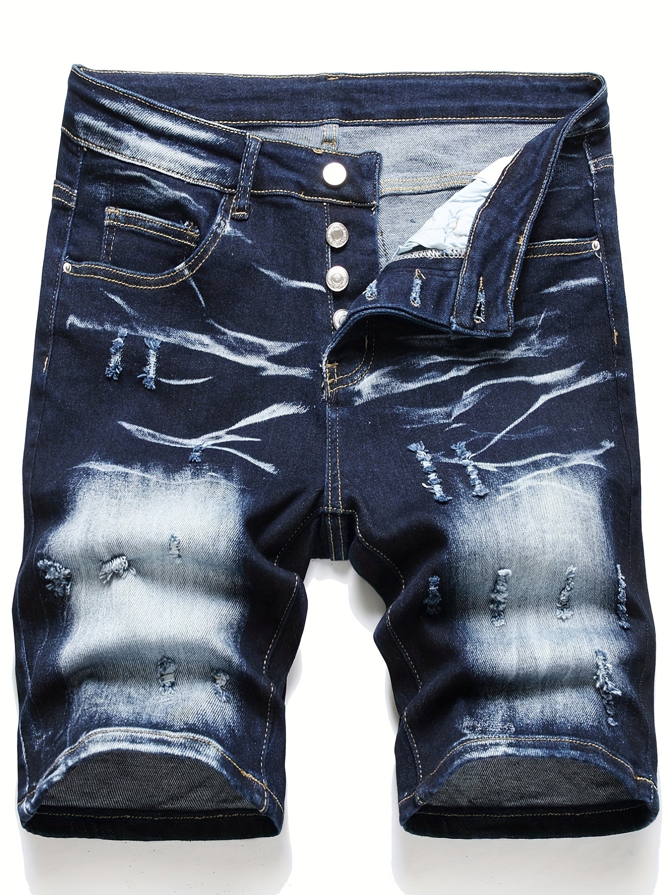 Men's Casual Street Style Ripped Denim Shorts Medium Stretch Distressed