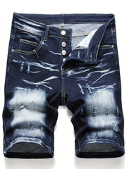 Men's Casual Street Style Ripped Denim Shorts Medium Stretch Distressed