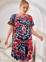 Tie Dye Star & Flag Print Dress Plus Size