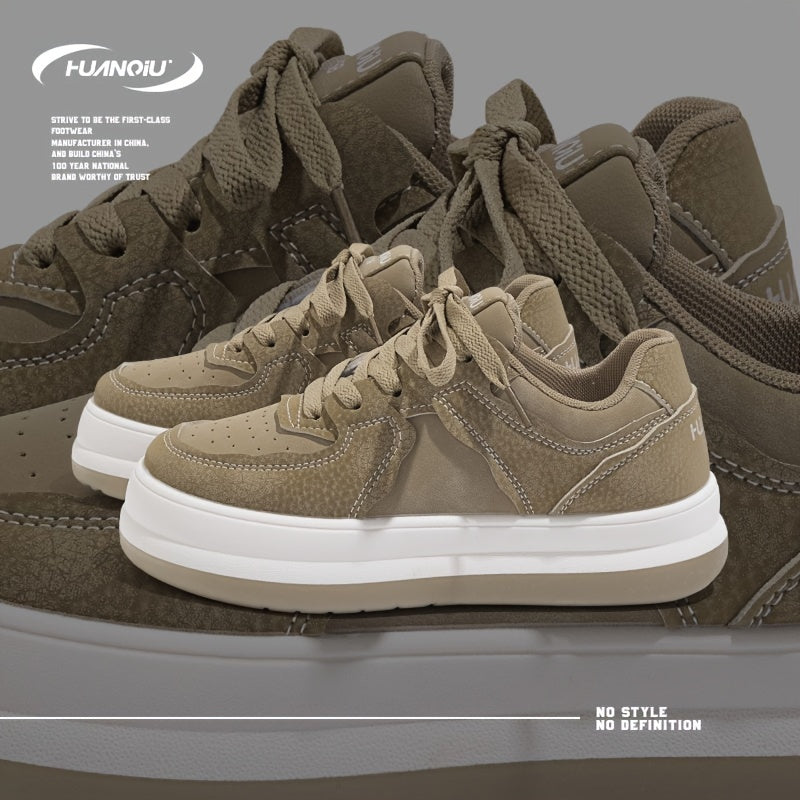 HUANQIU Women's Thick Sole Lace-up Skate Shoes Comfy Platform Sneakers