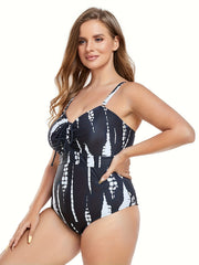 Tie Dye Ruched Lace One Piece Swimsuit