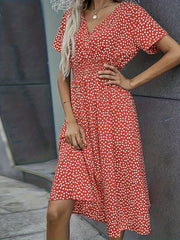 Floral Print Surplice Neck Dress Short Sleeve