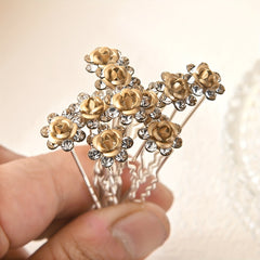 U Shaped Hair Clips Set with Rhinestones & Roses for Bridal & Everyday