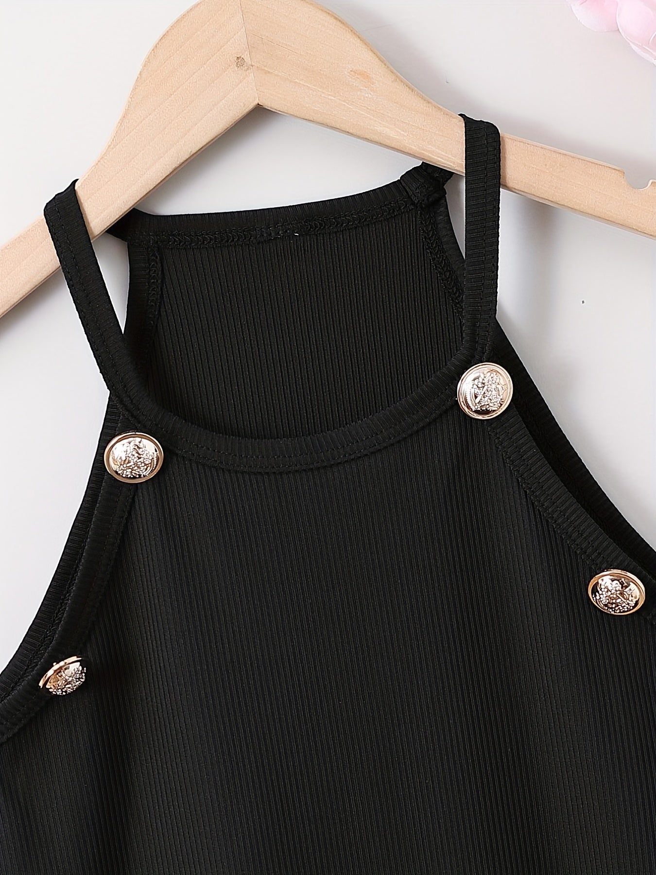 Teen Girls Halter Bodycon Dress Slim Fit Ribbed Button Detail