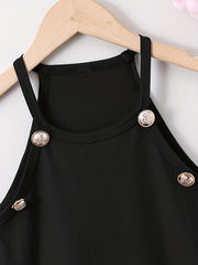 Teen Girls Halter Bodycon Dress Slim Fit Ribbed Button Detail