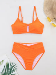 Solid V Neck Bikini Set High Cut Two Pieces Swimsuit