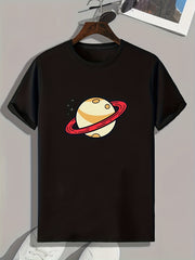 Planet Pattern Print Men's Comfy Sports T-shirt