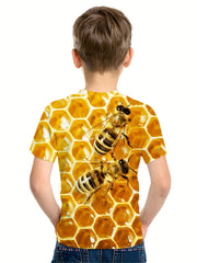 Boys' 3D Bee Print T Shirt Comfortable Crew Neck Short Sleeves